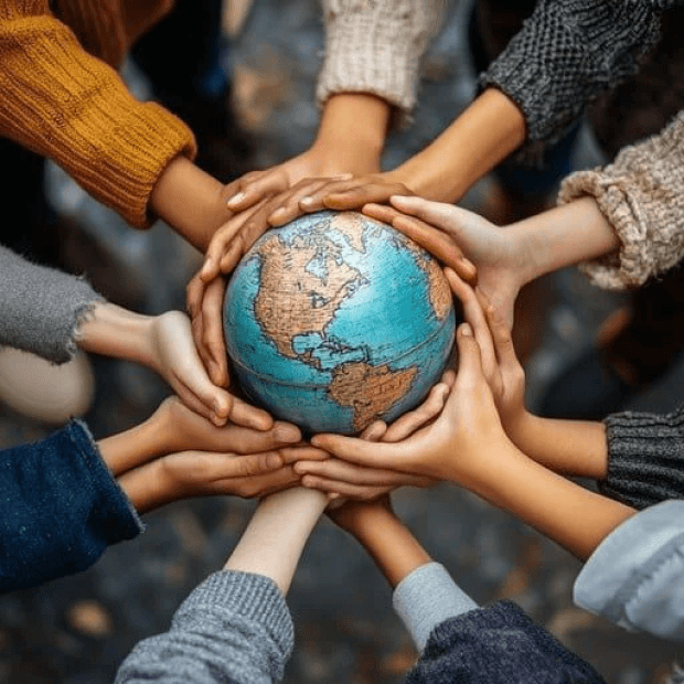 Hands holding a globe — our mission
